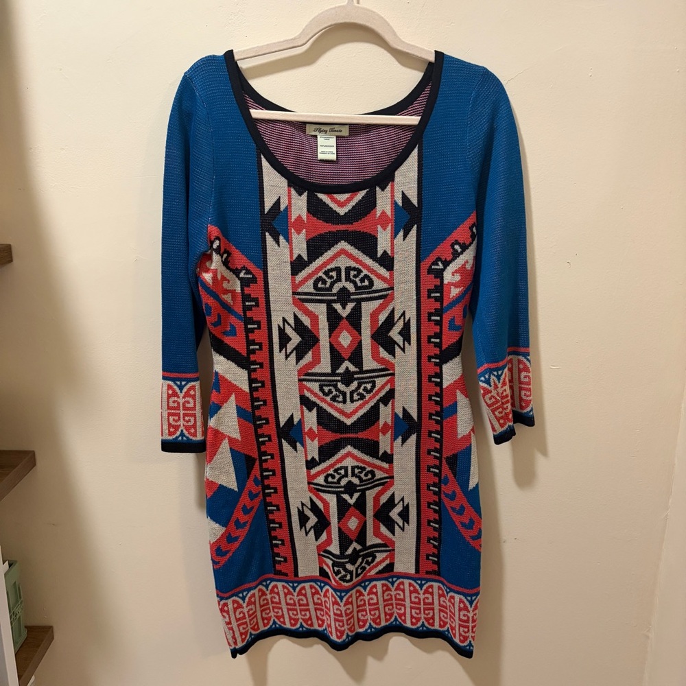 vintage flying tomato abstract geometric print sweater dress